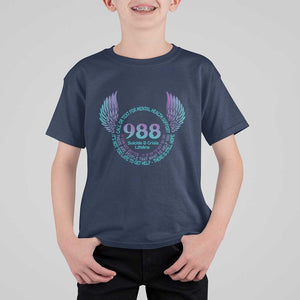 Suicide Prevention Awareness T Shirt For Kid Call Or Text For Mental Health Support 988 Suicide And Crisis Lifeline Wings TS11 Navy Print Your Wear