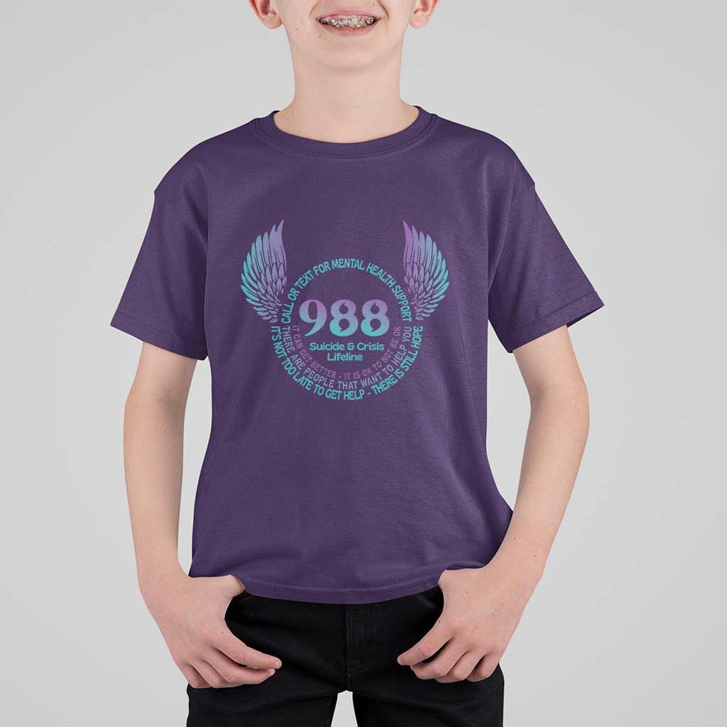 Suicide Prevention Awareness T Shirt For Kid Call Or Text For Mental Health Support 988 Suicide And Crisis Lifeline Wings TS11 Purple Print Your Wear