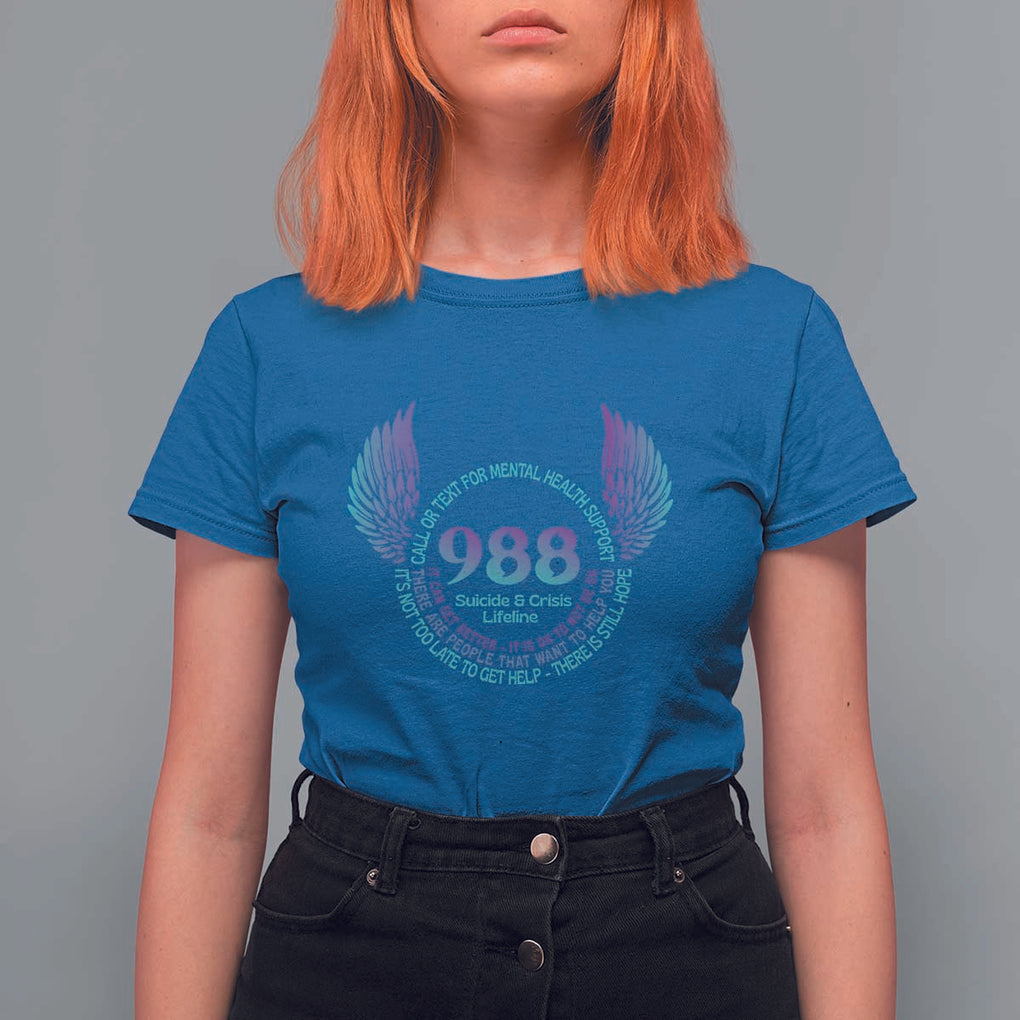 Suicide Prevention Awareness T Shirt For Women Call Or Text For Mental Health Support 988 Suicide And Crisis Lifeline Wings TS11 Royal Blue Print Your Wear