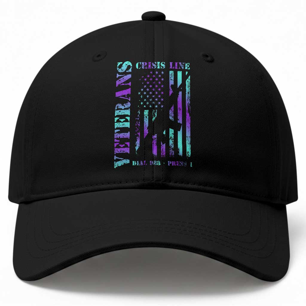 Suicide Prevention Awareness Baseball Cap Veterans Crisis Line Dial 988 Press 1 American Flag Gun TS11 Print Your Wear