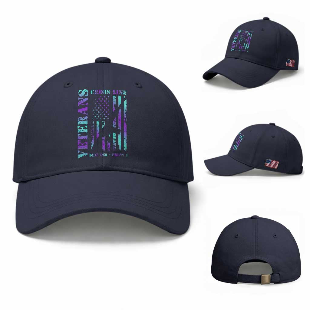 Suicide Prevention Awareness Baseball Cap Veterans Crisis Line Dial 988 Press 1 American Flag Gun