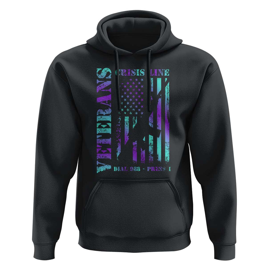 Suicide Prevention Awareness Hoodie Veterans Crisis Line Dial 988 Press 1 American Flag Gun TS11 Black Print Your Wear