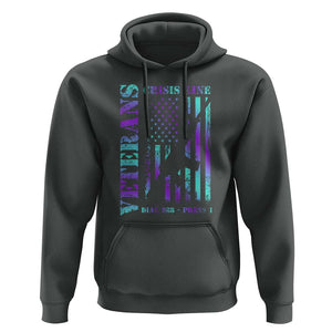 Suicide Prevention Awareness Hoodie Veterans Crisis Line Dial 988 Press 1 American Flag Gun TS11 Dark Heather Print Your Wear