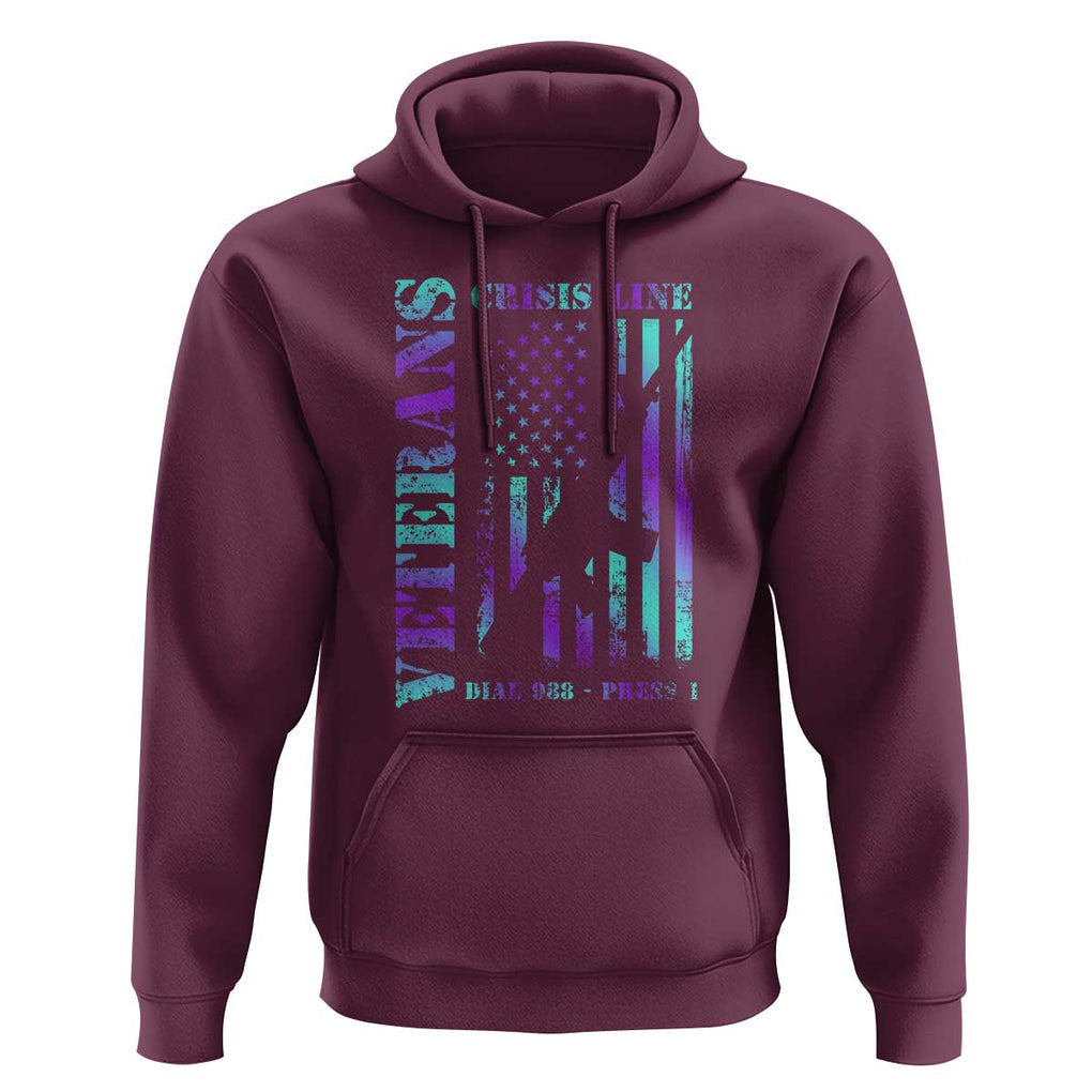 Suicide Prevention Awareness Hoodie Veterans Crisis Line Dial 988 Press 1 American Flag Gun TS11 Maroon Print Your Wear