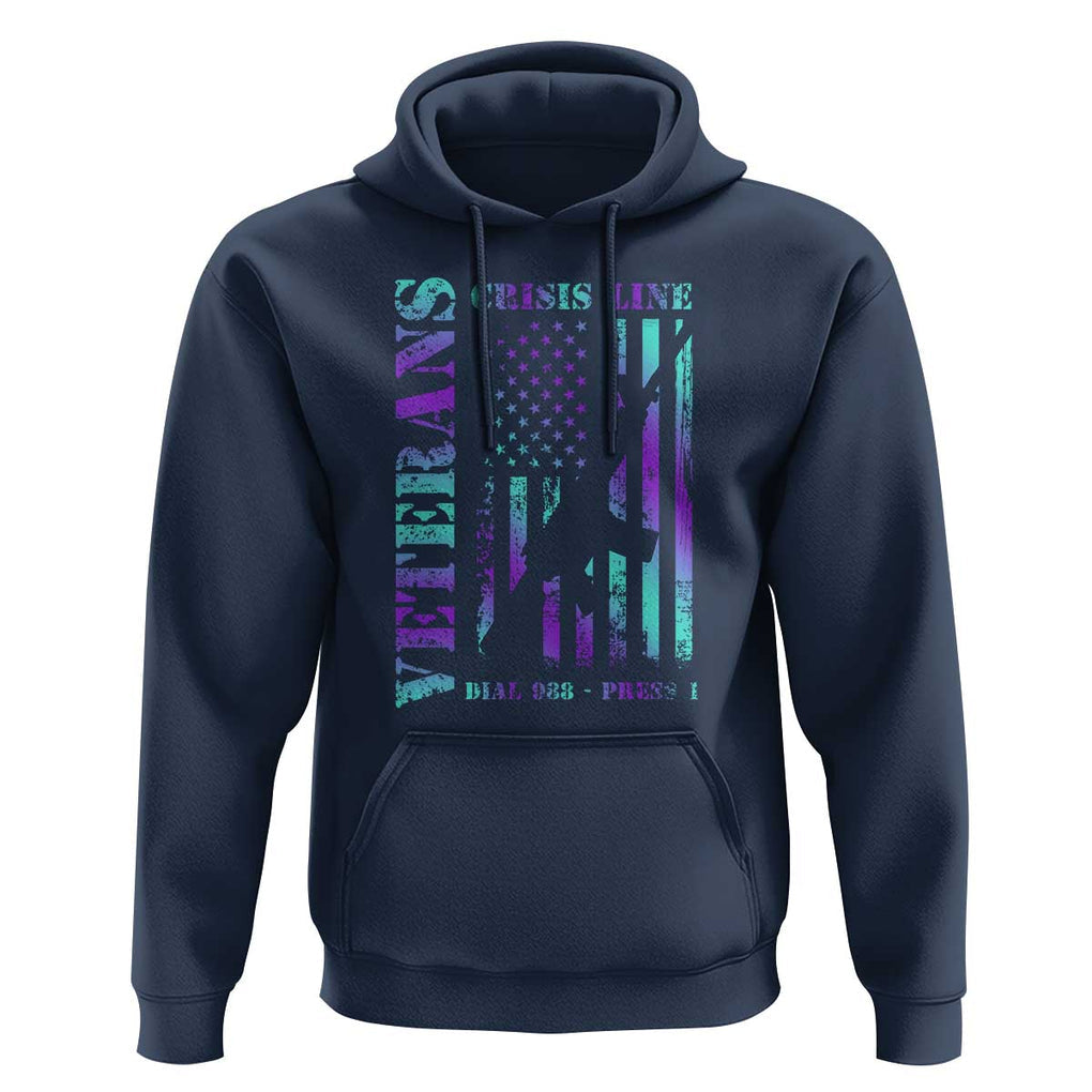 Suicide Prevention Awareness Hoodie Veterans Crisis Line Dial 988 Press 1 American Flag Gun TS11 Navy Print Your Wear