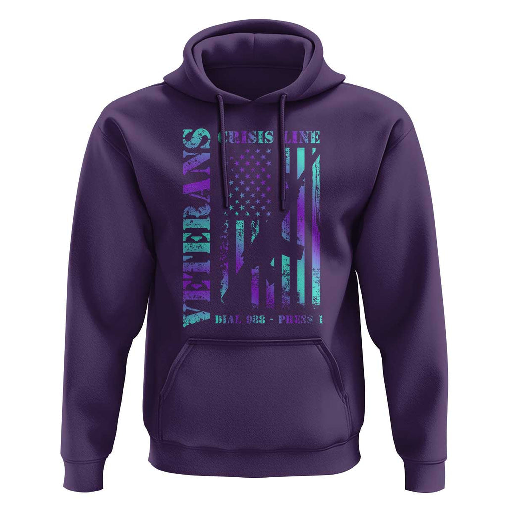 Suicide Prevention Awareness Hoodie Veterans Crisis Line Dial 988 Press 1 American Flag Gun TS11 Purple Print Your Wear