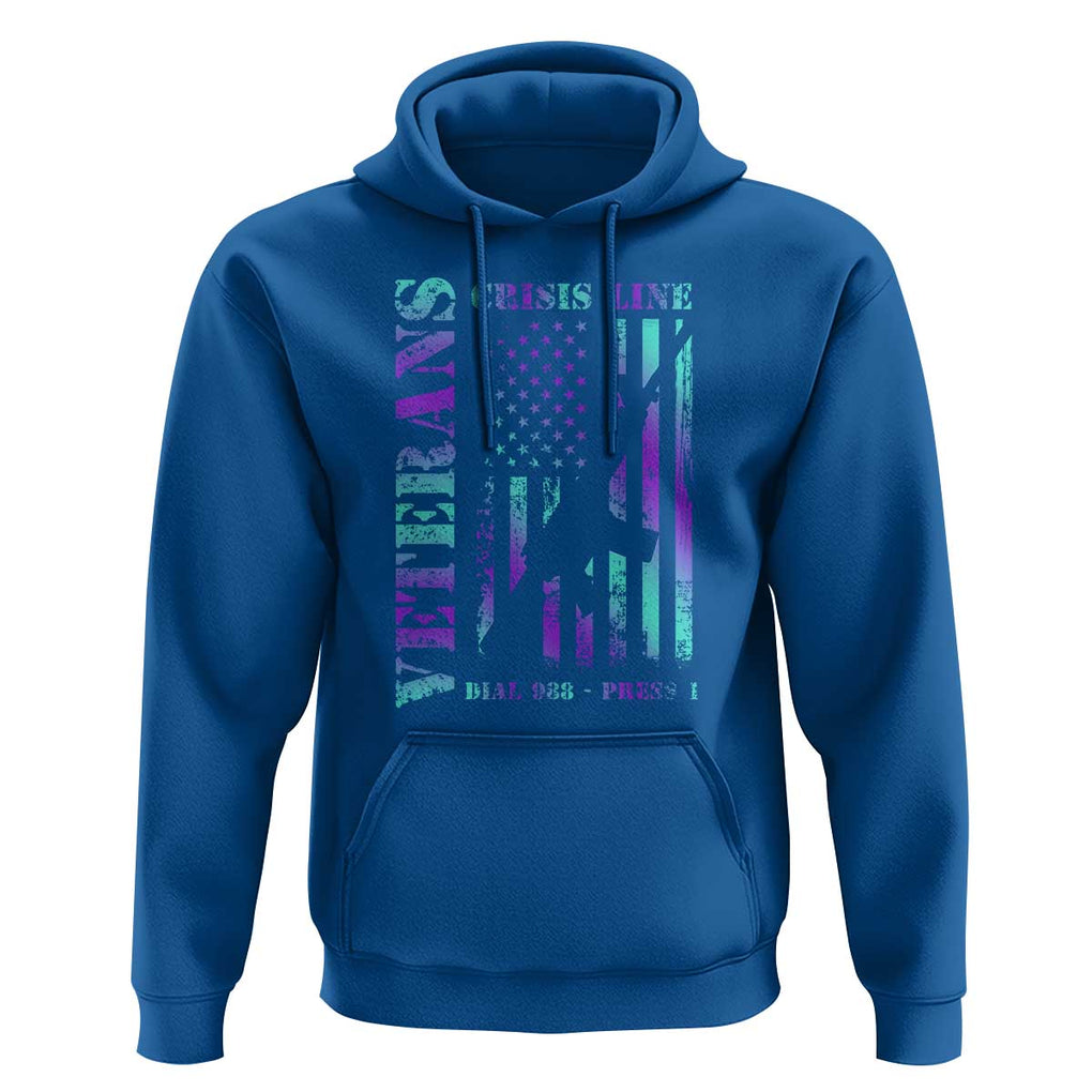 Suicide Prevention Awareness Hoodie Veterans Crisis Line Dial 988 Press 1 American Flag Gun TS11 Royal Blue Print Your Wear