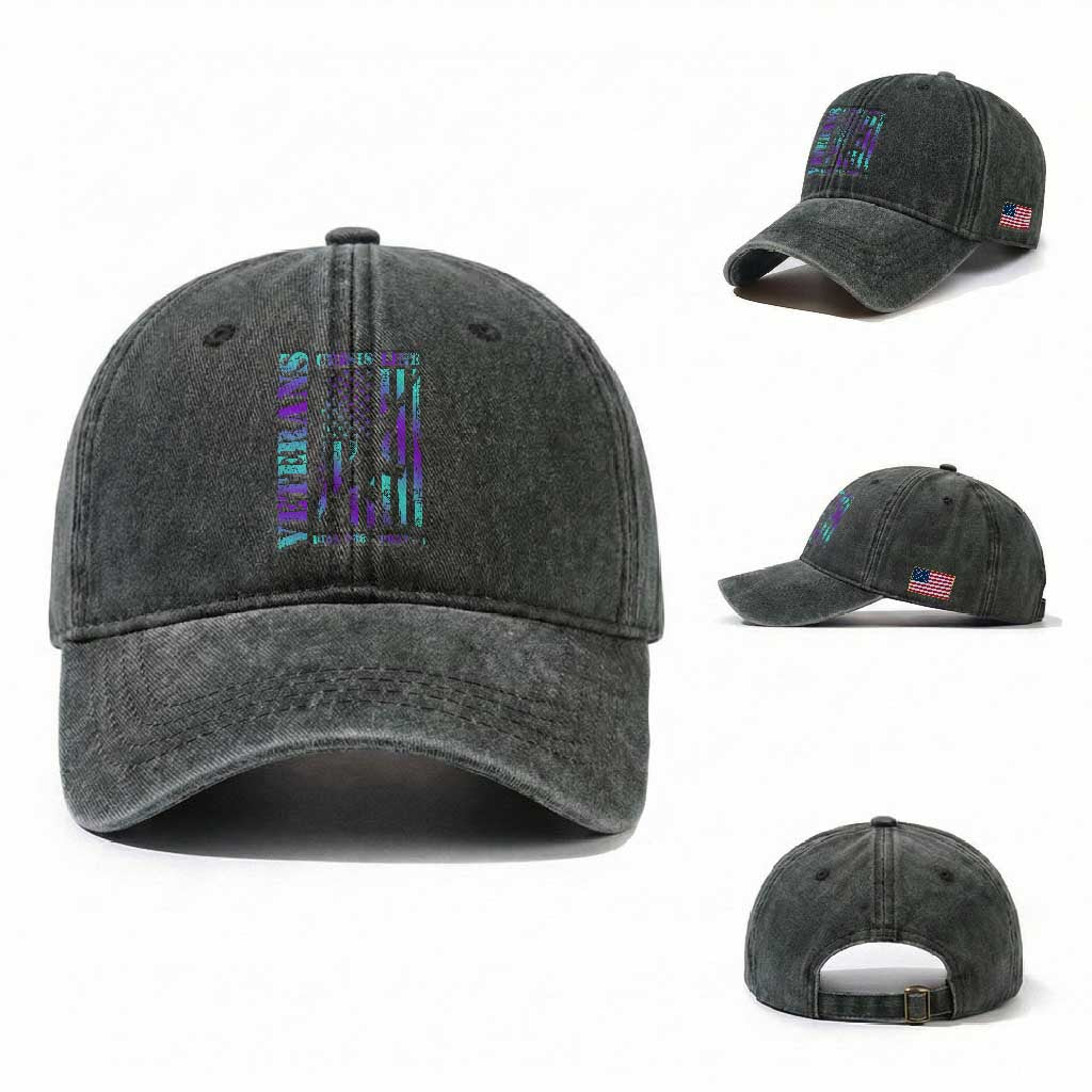 Suicide Prevention Awareness Washed Cotton Baseball Cap Veterans Crisis Line Dial 988 Press 1 American Flag Gun