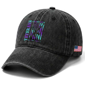 Suicide Prevention Awareness Washed Cotton Baseball Cap Veterans Crisis Line Dial 988 Press 1 American Flag Gun