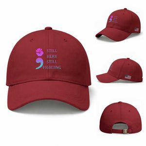 Suicide Prevention Awareness Baseball Cap Still Here Still Fighting Semicolon Hand Fist