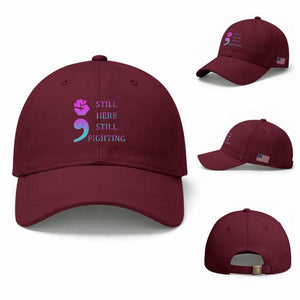 Suicide Prevention Awareness Baseball Cap Still Here Still Fighting Semicolon Hand Fist