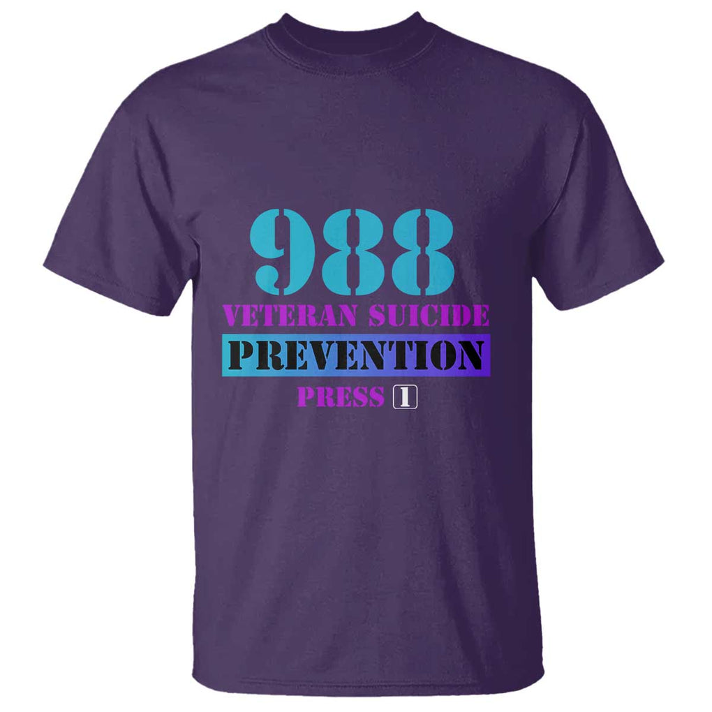 Suicide Prevention Awareness T Shirt 988 Veteran Suicide Prevention Press 1 TS11 Purple Print Your Wear