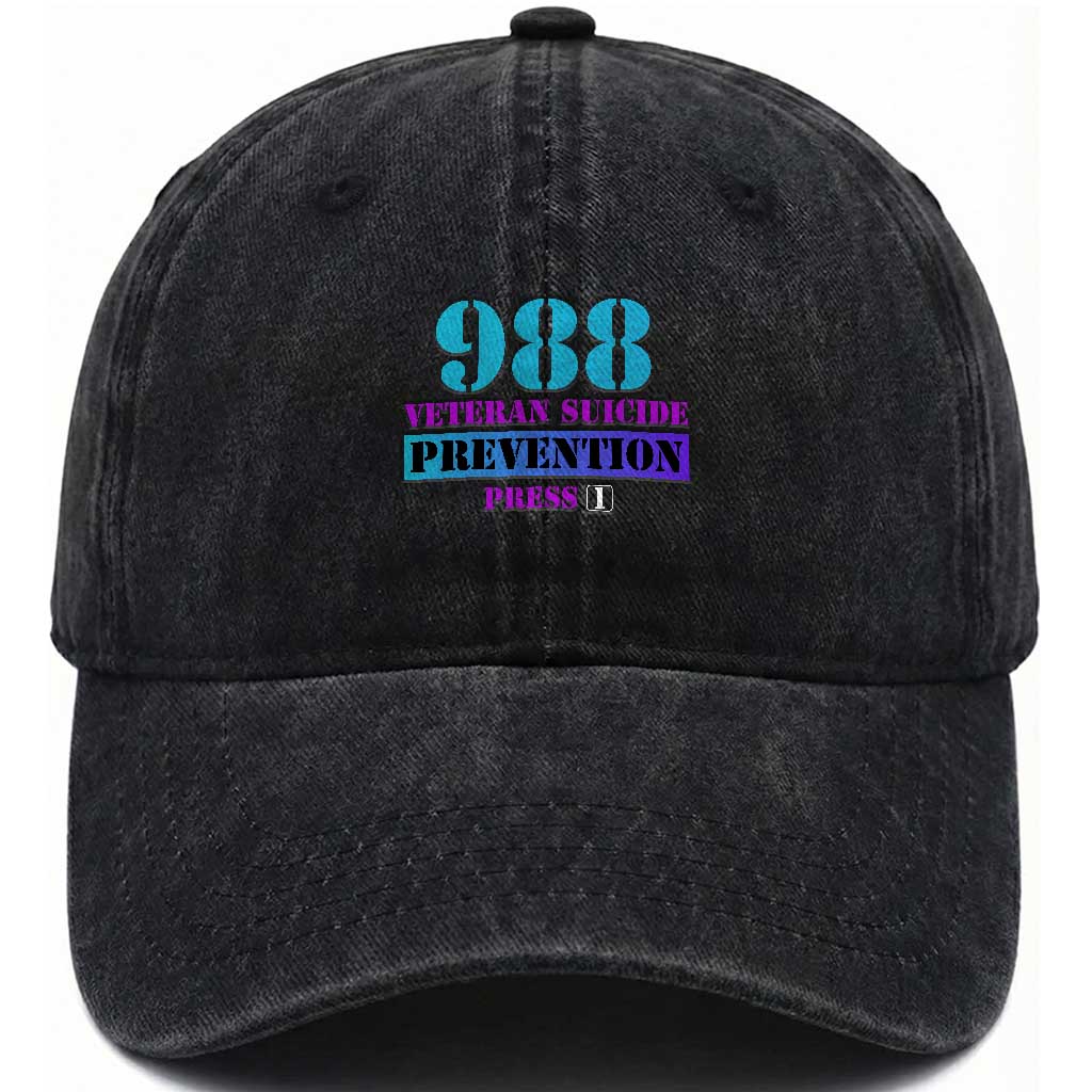 Suicide Prevention Awareness Washed Cotton Baseball Cap 988 Veteran Suicide Prevention Press 1