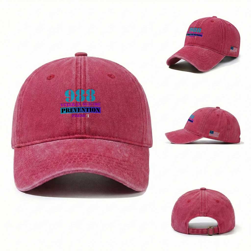 Suicide Prevention Awareness Washed Cotton Baseball Cap 988 Veteran Suicide Prevention Press 1