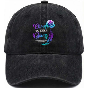 Suicide Prevention Awareness Washed Cotton Baseball Cap Choose To Keep Going Semicolon Rose Feather