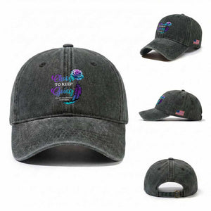 Suicide Prevention Awareness Washed Cotton Baseball Cap Choose To Keep Going Semicolon Rose Feather