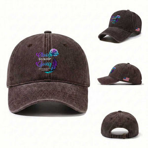 Suicide Prevention Awareness Washed Cotton Baseball Cap Choose To Keep Going Semicolon Rose Feather