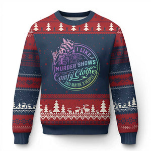 Funny I Like Murder Shows Comfy Clothes And Maybe 3 People Ugly Christmas Sweater Crime Show Lover TS11 Navy Red Print Your Wear