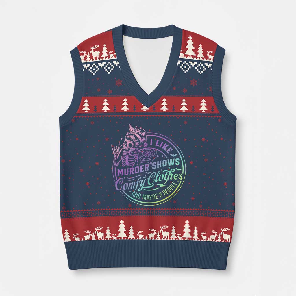 Funny I Like Murder Shows Comfy Clothes And Maybe 3 People V-Neck Knit Sweater Vest Crime Show Lover TS11 Navy Red Print Your Wear
