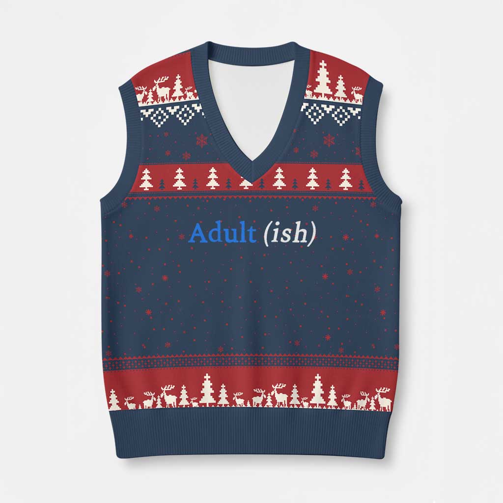 Funny Adultish Adult Sarcasm 18th Birthday V-Neck Knit Sweater Vest TS11 Navy Red Print Your Wear