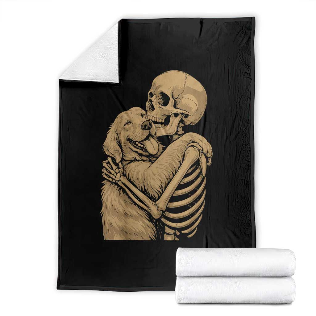Skeleton Hugging Dog Halloween Dog Lover Throw Blanket TS11 Black Print Your Wear