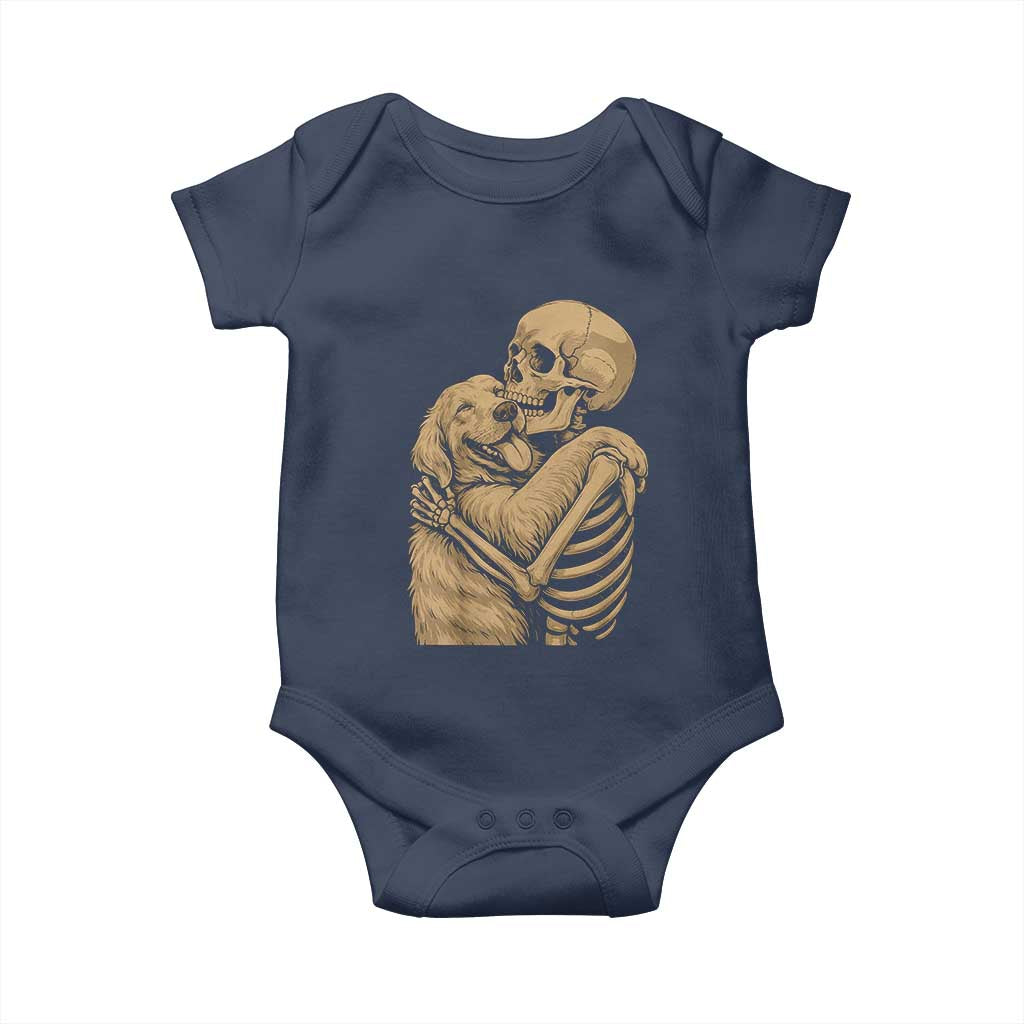 Skeleton Hugging Dog Halloween Dog Lover Baby Onesie TS11 Navy Print Your Wear