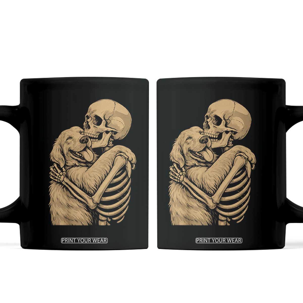 Skeleton Hugging Dog Halloween Dog Lover Coffee Mug TS11 Black Print Your Wear