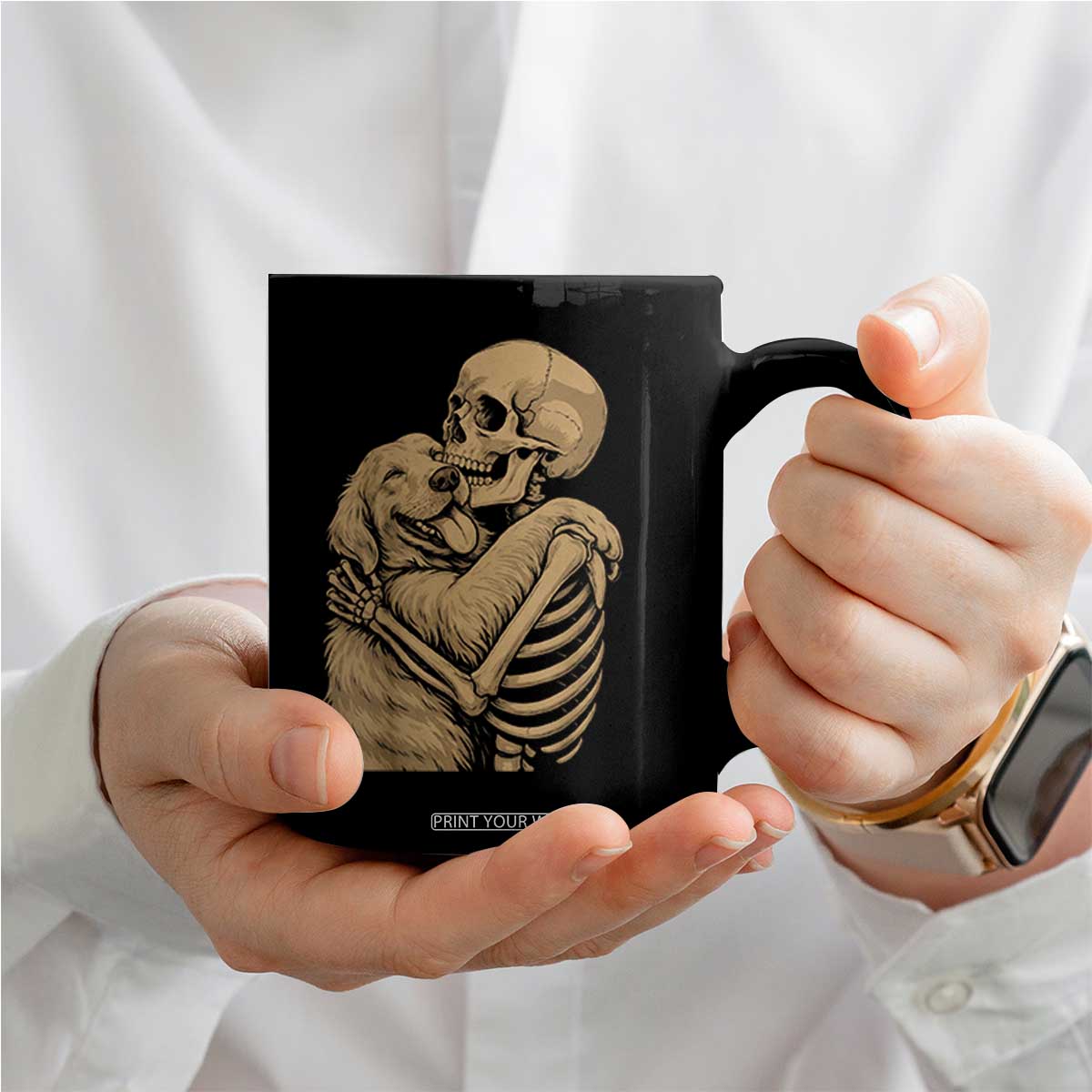 Skeleton Hugging Dog Halloween Dog Lover Coffee Mug TS11 Print Your Wear