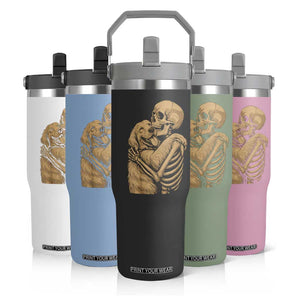 Skeleton Hugging Dog Halloween Dog Lover Flip Straw Tumbler TS11 Print Your Wear