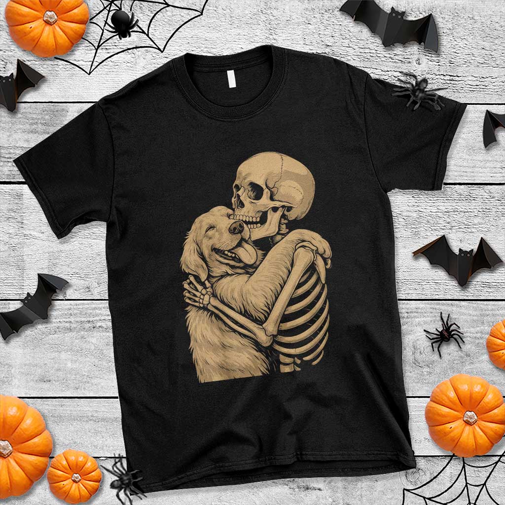Skeleton Hugging Dog Halloween Dog Lover T Shirt TS11 Black Print Your Wear