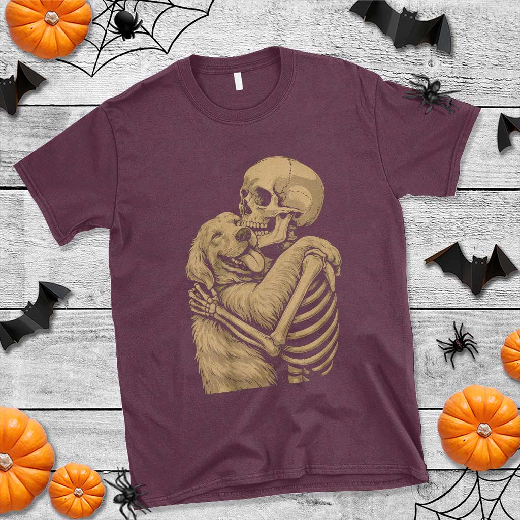 Skeleton Hugging Dog Halloween Dog Lover T Shirt TS11 Maroon Print Your Wear