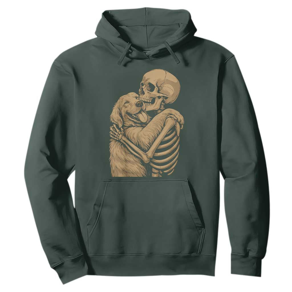 Skeleton Hugging Dog Halloween Dog Lover Hoodie TS11 Dark Forest Green Print Your Wear