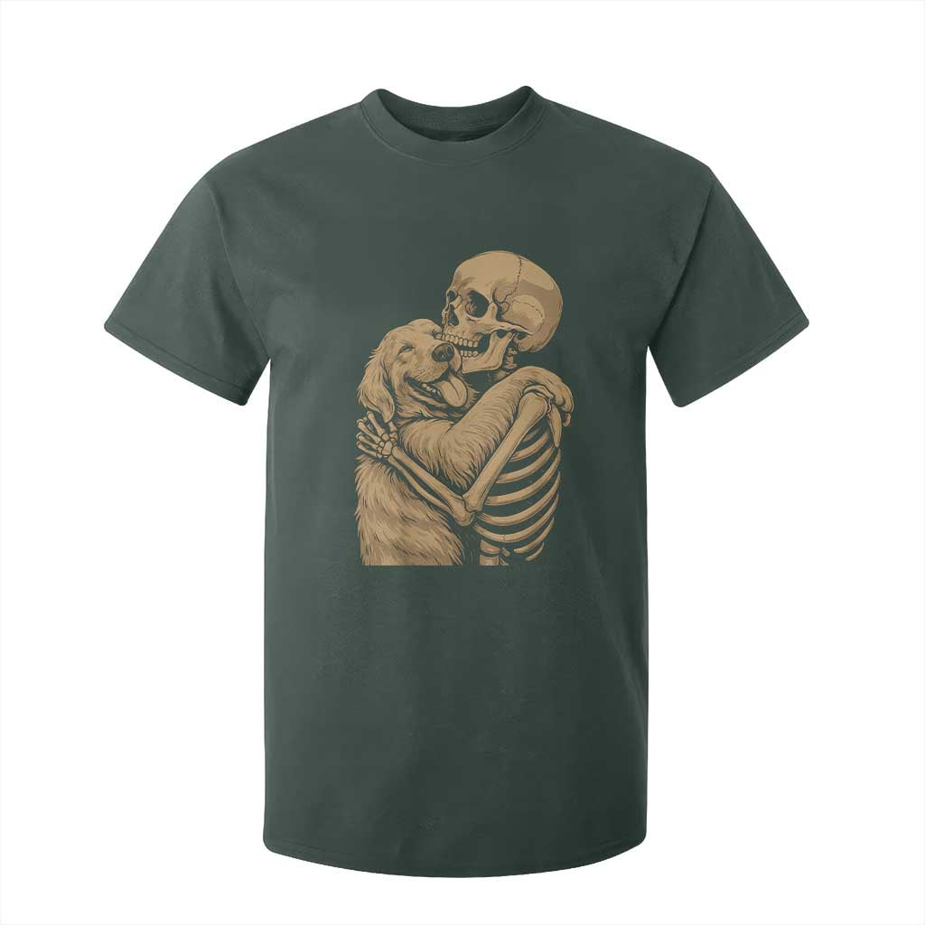 Skeleton Hugging Dog Halloween Dog Lover T Shirt For Kid TS11 Dark Forest Green Print Your Wear