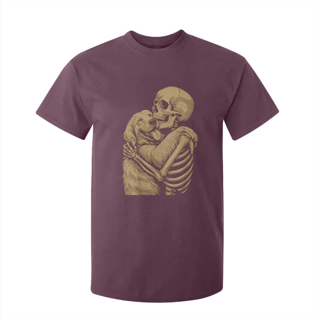 Skeleton Hugging Dog Halloween Dog Lover T Shirt For Kid TS11 Maroon Print Your Wear