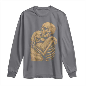 Skeleton Hugging Dog Halloween Dog Lover Long Sleeve Shirt TS11 Charcoal Print Your Wear