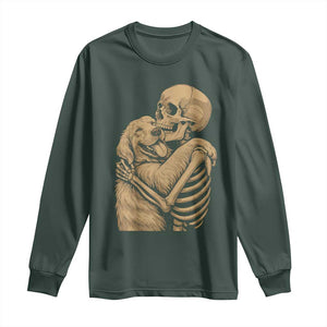 Skeleton Hugging Dog Halloween Dog Lover Long Sleeve Shirt TS11 Dark Forest Green Print Your Wear