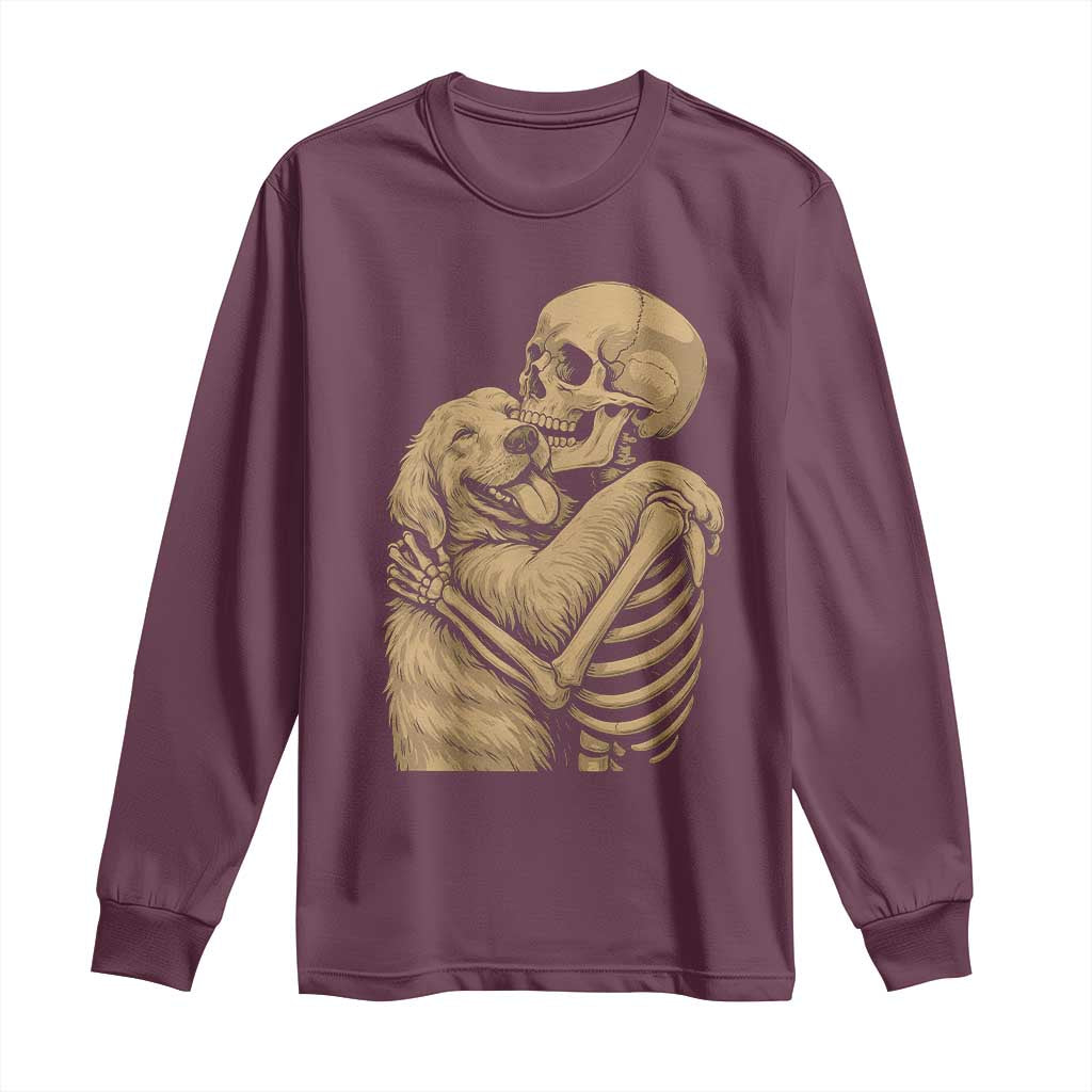 Skeleton Hugging Dog Halloween Dog Lover Long Sleeve Shirt TS11 Maroon Print Your Wear