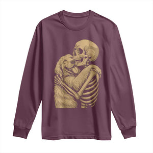 Skeleton Hugging Dog Halloween Dog Lover Long Sleeve Shirt TS11 Maroon Print Your Wear