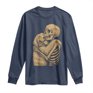 Skeleton Hugging Dog Halloween Dog Lover Long Sleeve Shirt TS11 Navy Print Your Wear