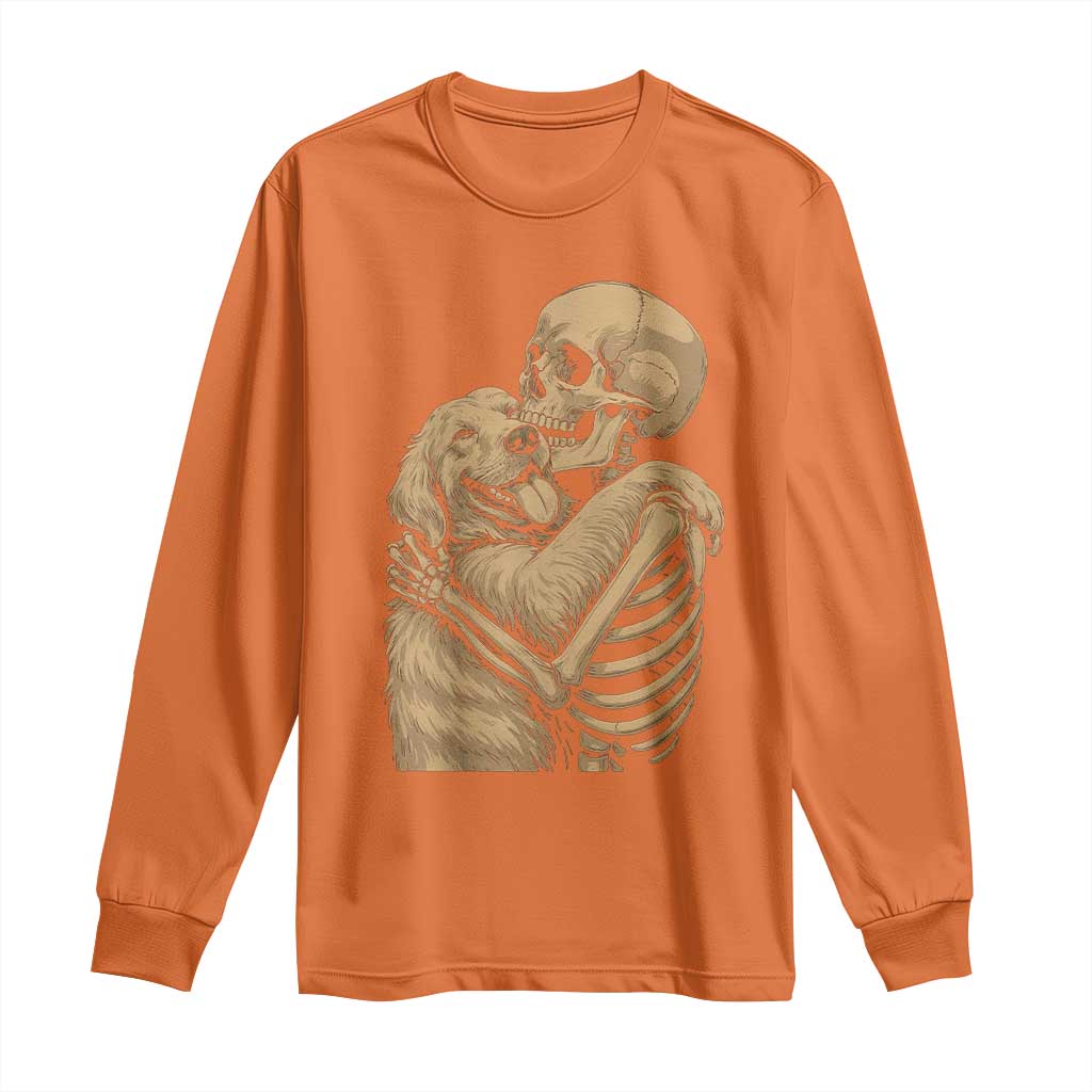 Skeleton Hugging Dog Halloween Dog Lover Long Sleeve Shirt TS11 Orange Print Your Wear