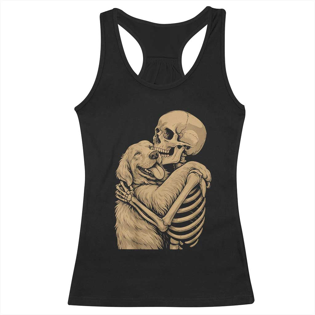 Skeleton Hugging Dog Halloween Dog Lover Racerback Tank Top TS11 Black Print Your Wear