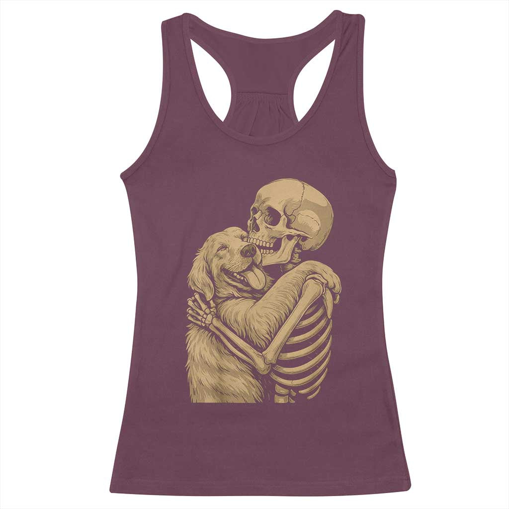 Skeleton Hugging Dog Halloween Dog Lover Racerback Tank Top TS11 Maroon Print Your Wear