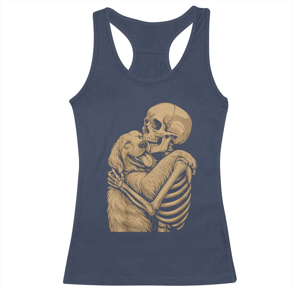 Skeleton Hugging Dog Halloween Dog Lover Racerback Tank Top TS11 Navy Print Your Wear