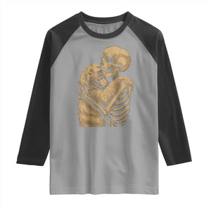 Skeleton Hugging Dog Halloween Dog Lover Raglan Shirt TS11 Sport Gray Black Print Your Wear