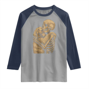 Skeleton Hugging Dog Halloween Dog Lover Raglan Shirt TS11 Sport Gray Navy Print Your Wear
