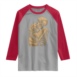 Skeleton Hugging Dog Halloween Dog Lover Raglan Shirt TS11 Sport Gray Red Print Your Wear