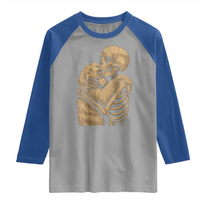 Skeleton Hugging Dog Halloween Dog Lover Raglan Shirt TS11 Sport Gray Royal Print Your Wear