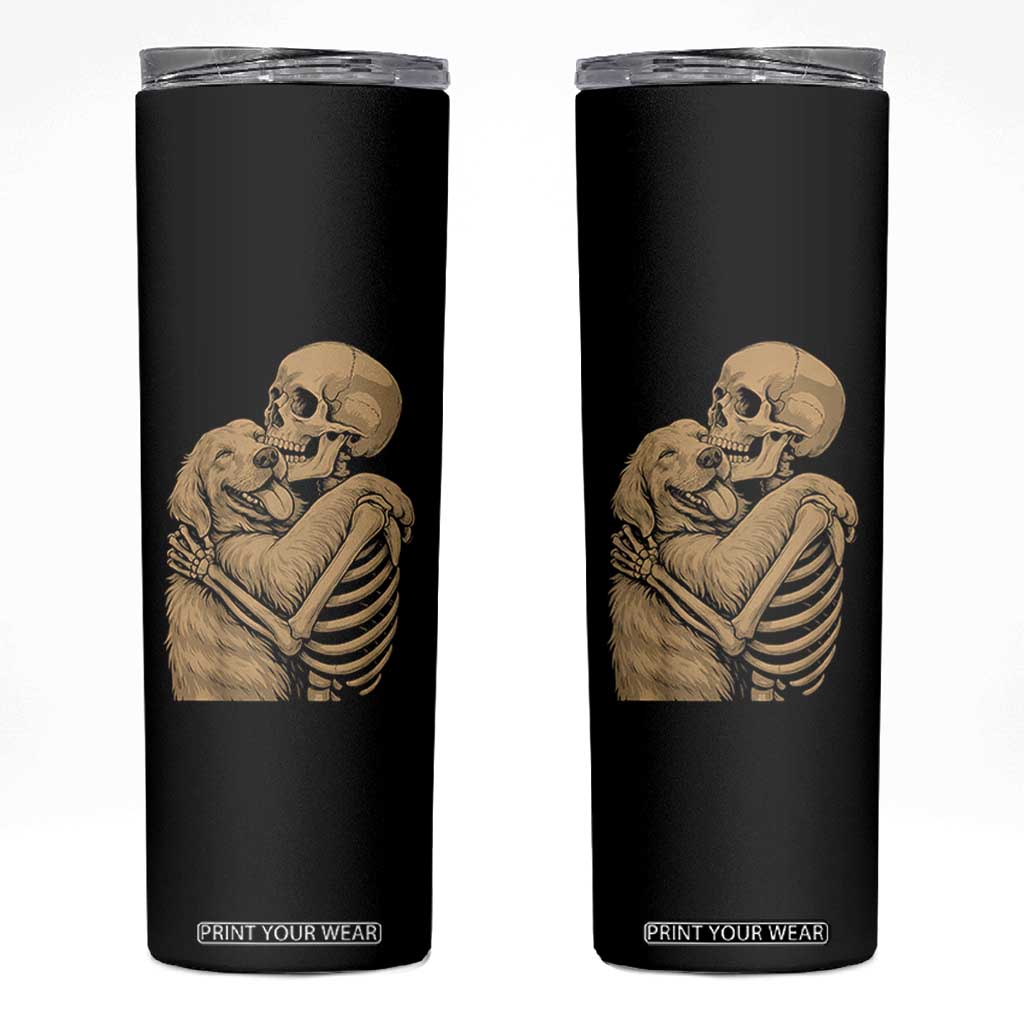 Skeleton Hugging Dog Halloween Dog Lover Skinny Tumbler TS11 Black Print Your Wear