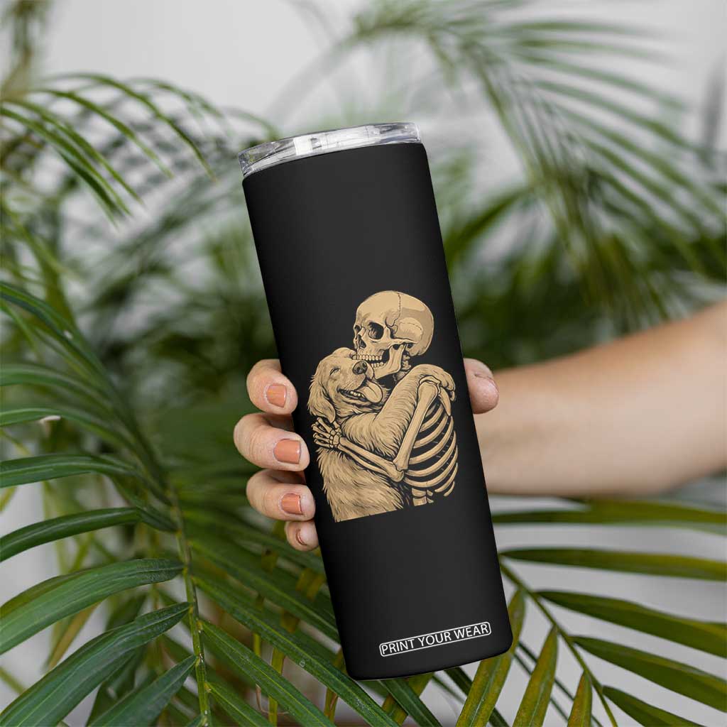 Skeleton Hugging Dog Halloween Dog Lover Skinny Tumbler TS11 Print Your Wear