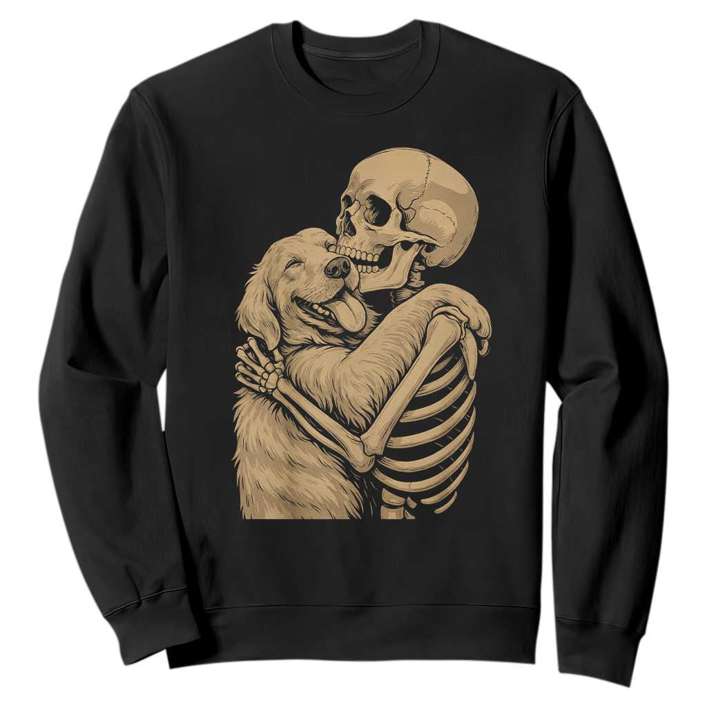 Skeleton Hugging Dog Halloween Dog Lover Sweatshirt TS11 Black Print Your Wear